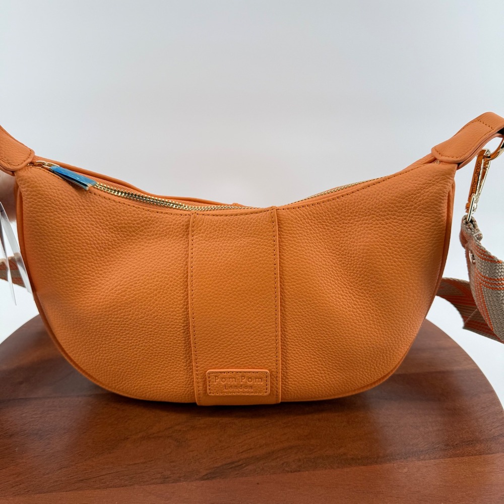 Pom Pom London Leather Sutton Crescent Crossbody Tangerine Orange Multi-Strap